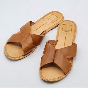 Dolce Vita Chaia Tan Leather Crossover Slide Sandals Size 8